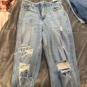 Hollister High Rise Distressed Jeans - Light Blue